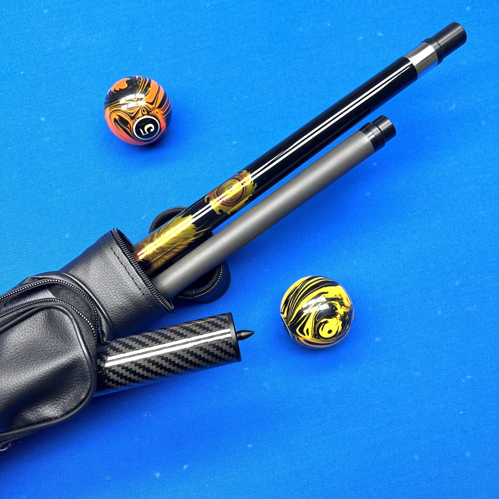 Carbon Fiber Low Deflection Pool Cue (12.5mm Tip) with Chinese Dragon Design - Includes Cue Extension and Protective Hard Case