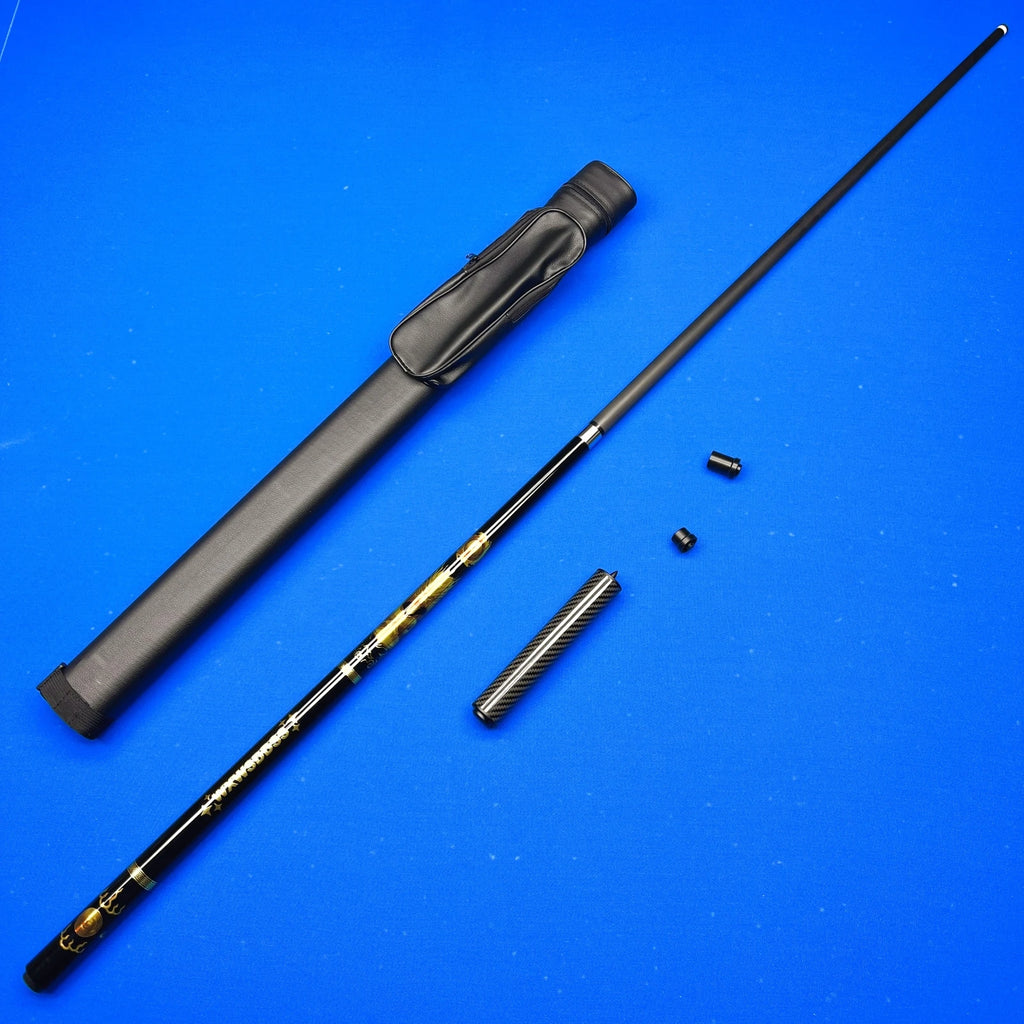 Carbon Fiber Low Deflection Pool Cue (12.5mm Tip) with Chinese Dragon Design - Includes Cue Extension and Protective Hard Case