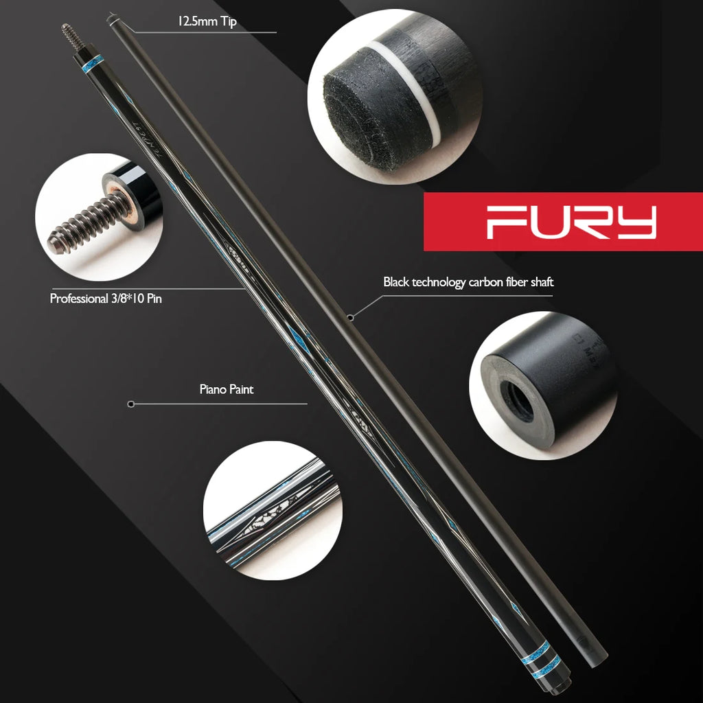 Fury Carbon Fiber Pool Cue Stick 58" Billiard Cue Professional Low Deflection Easy to Control Pool Sticks with Radial Pin